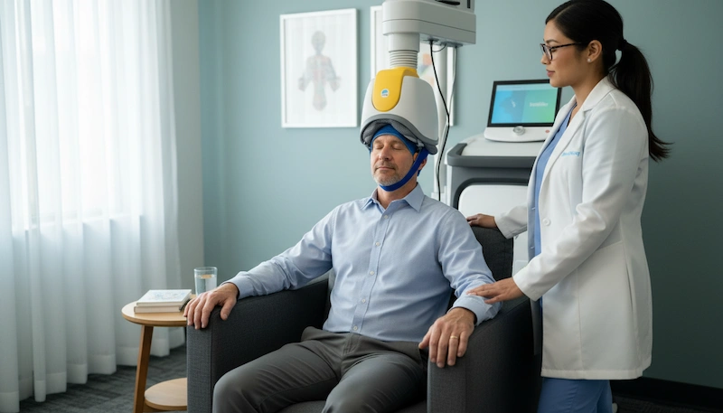 Undergoing Brainsway Deep TMS Treatment