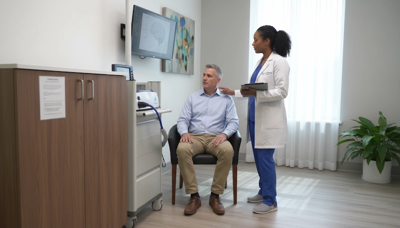 tms provider explains tms protocols to a patient