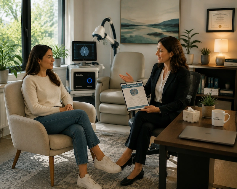 patient and tms provider discussing deep tms for ocd treatment