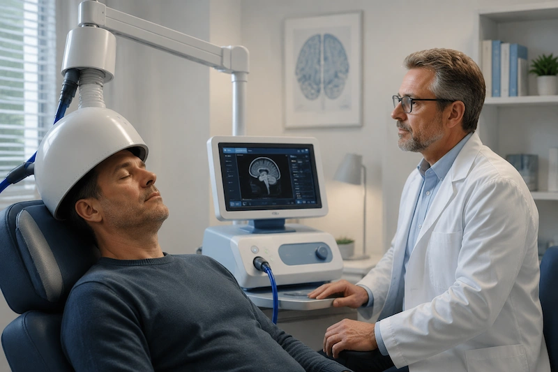 TMS session under psychiatrist's control