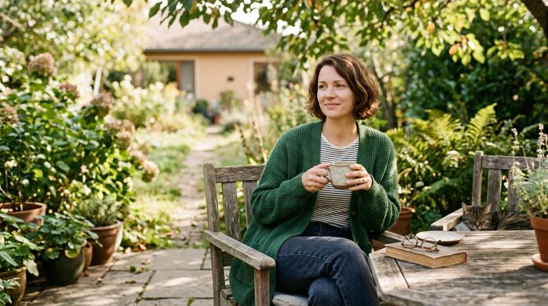 Person practicing relaxation and building emotional independence while managing adult separation disorder symptoms